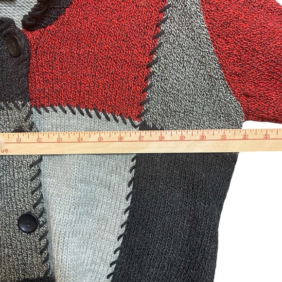 Allison Daley‎ Patchwork Cardigan XL Red Black Gray Acrylic Wool Blend - Picture 7 of 12
